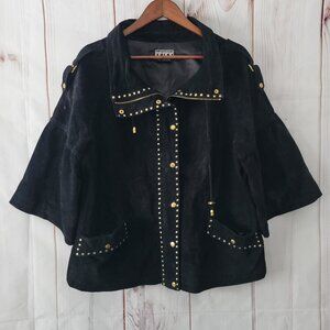 Berek 100% Black Suede Leather Jacket Full Front Zip w/ snap buttons, Women’s XL